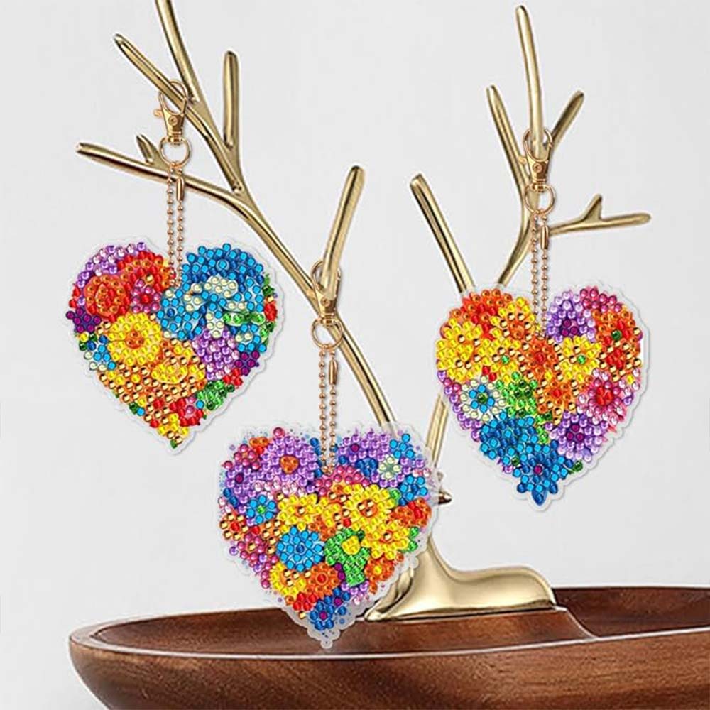 5D Diamond Painting Keychain Flower Heart 6 Pieces