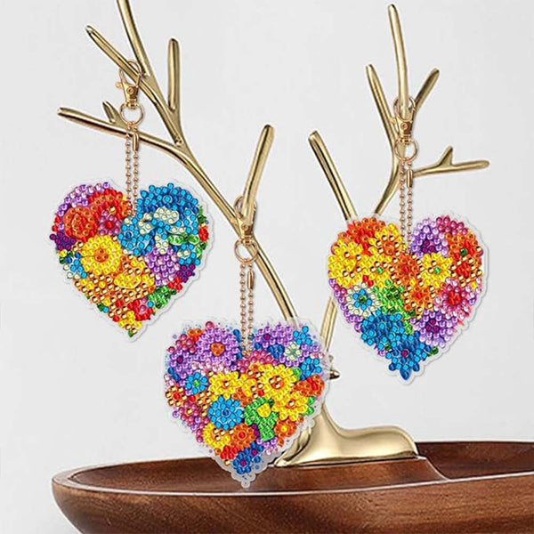 5D Diamond Painting Keychain Flower Heart 6 Pieces