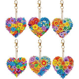 5D Diamond Painting Keychain Flower Heart 6 Pieces