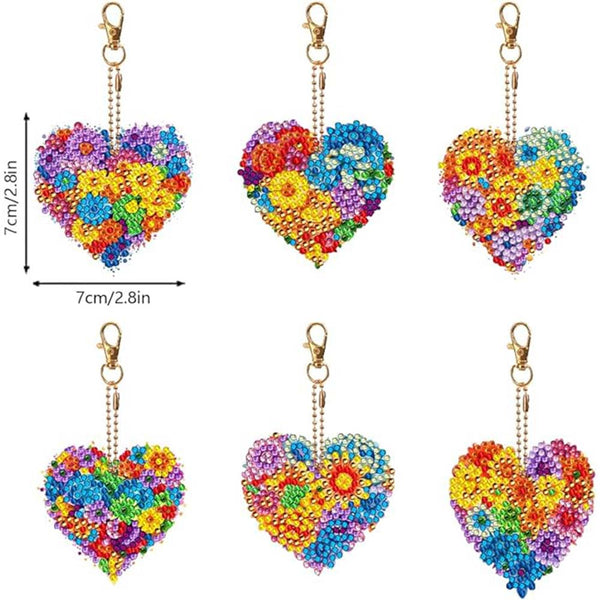 5D Diamond Painting Keychain Flower Heart 6 Pieces