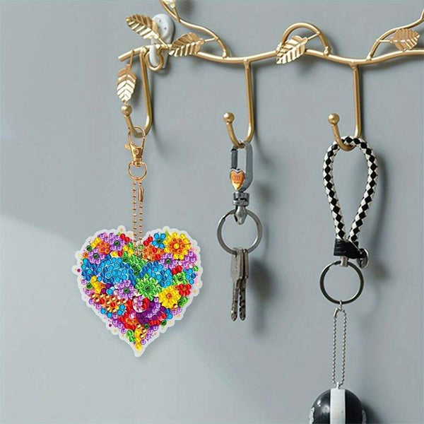 5D Diamond Painting Keychain Flower Heart 6 Pieces