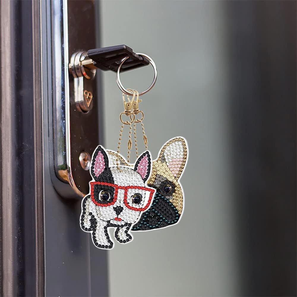 5D Diamond Painting Keychain with Dogs 5 Pieces