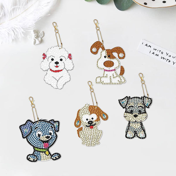 5D Diamond Painting Keychain Dogs 5 Pieces