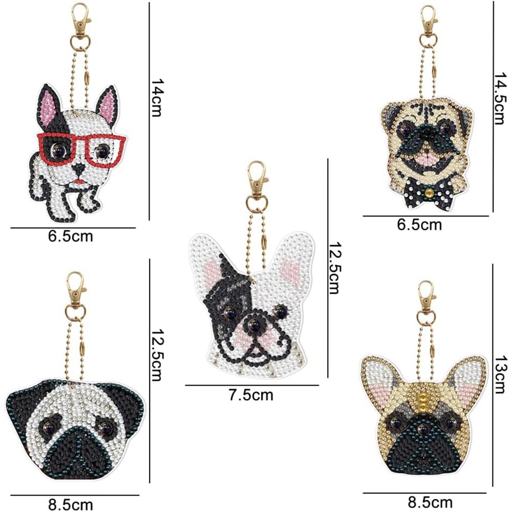 5D Diamond Painting Keychain with Dogs 5 Pieces