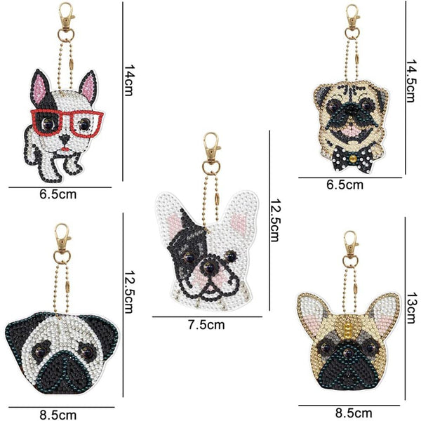5D Diamond Painting Keychain with Dogs 5 Pieces
