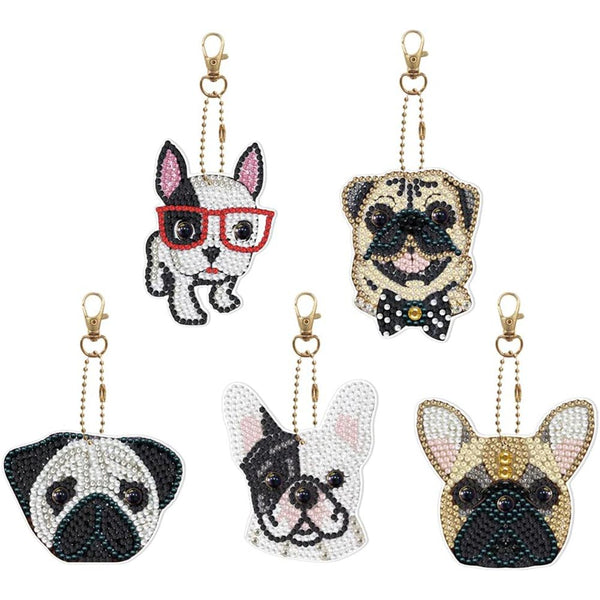 5D Diamond Painting Keychain with Dogs 5 Pieces