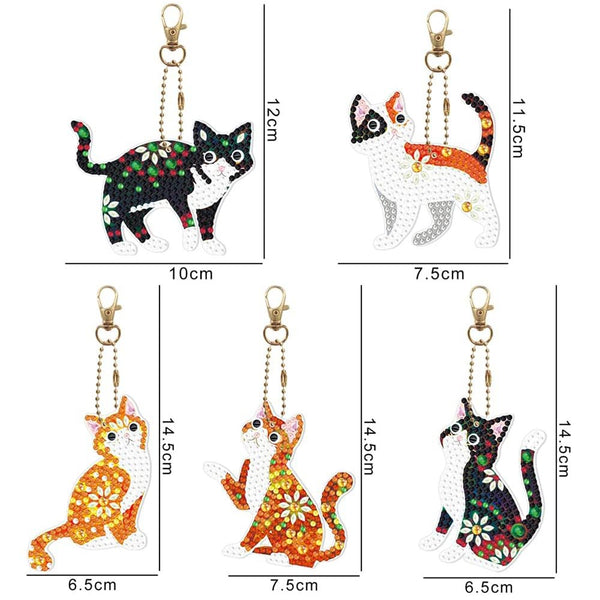 5D Diamond Painting Keychain Cats Set of 5 Pieces