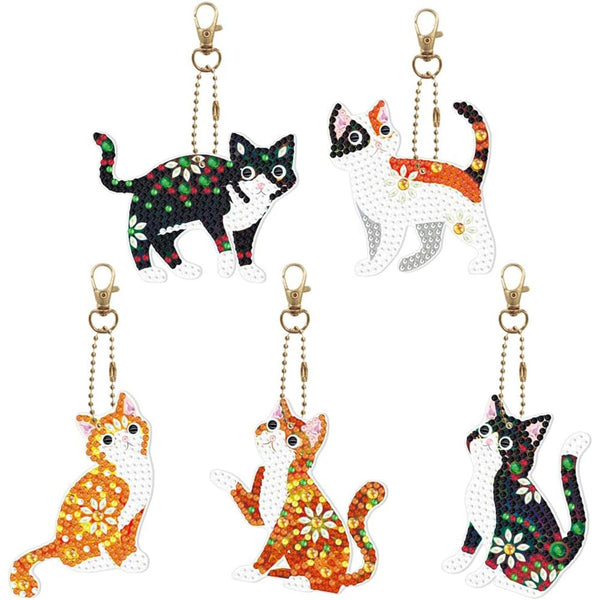 5D Diamond Painting Keychain Cats Set of 5 Pieces
