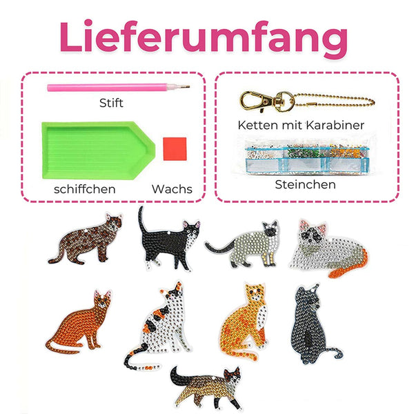 5D Diamond Painting Keychain Cats 9 Pieces