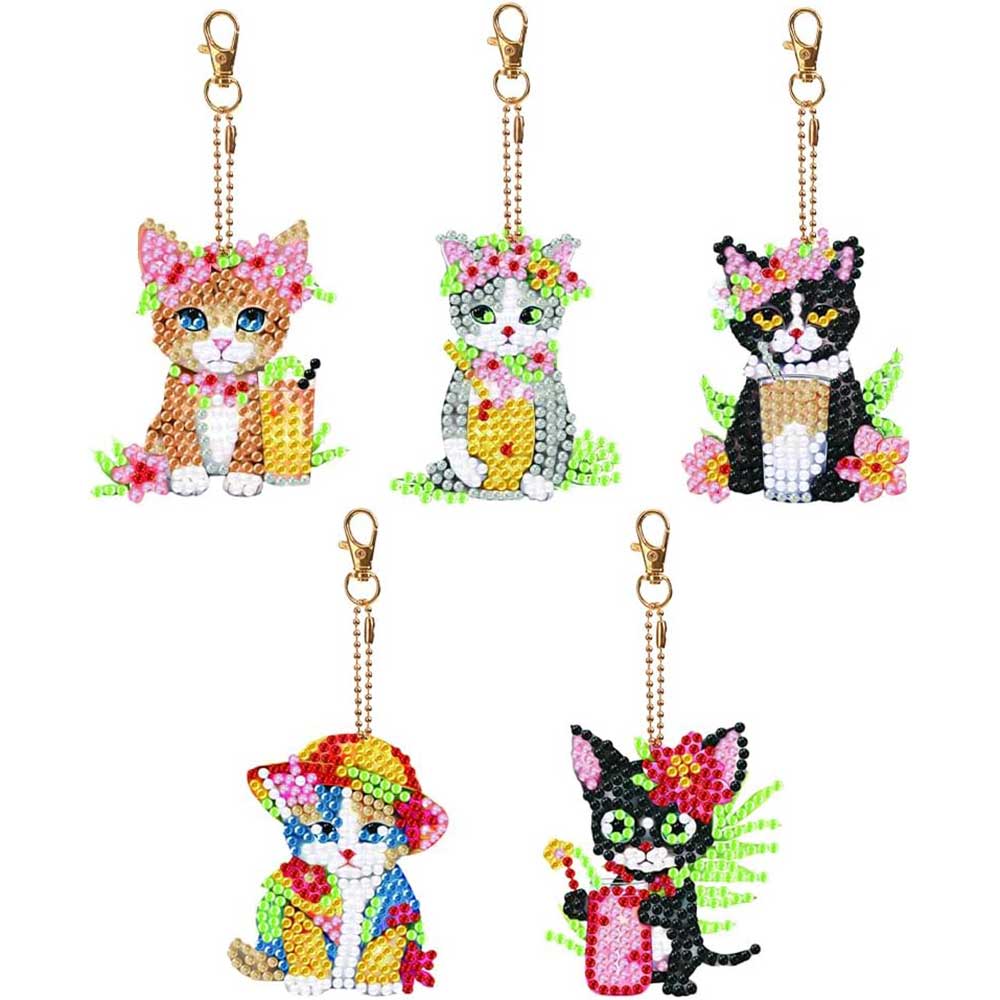 5D Diamond Painting Keychain with Cats 5 Pieces