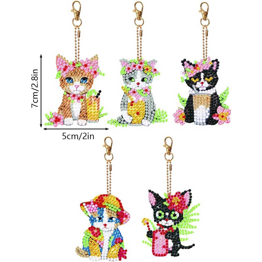 5D Diamond Painting Keychain with Cats 5 Pieces