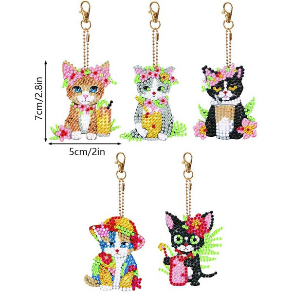 5D Diamond Painting Keychain with Cats 5 Pieces