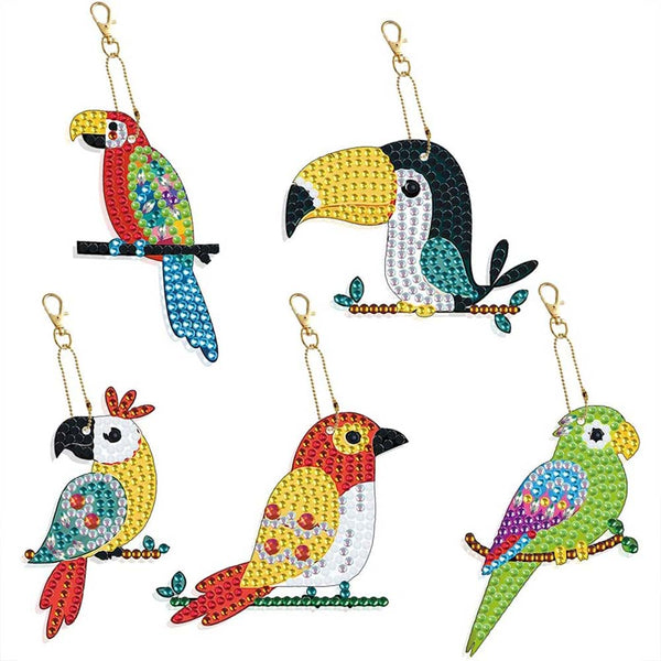 5D Diamond Painting Keychain Parrots 5 Pieces