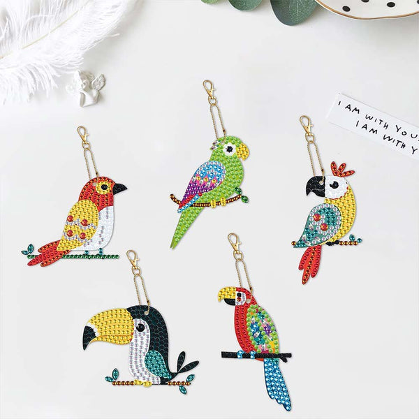 5D Diamond Painting Keychain Parrots 5 Pieces