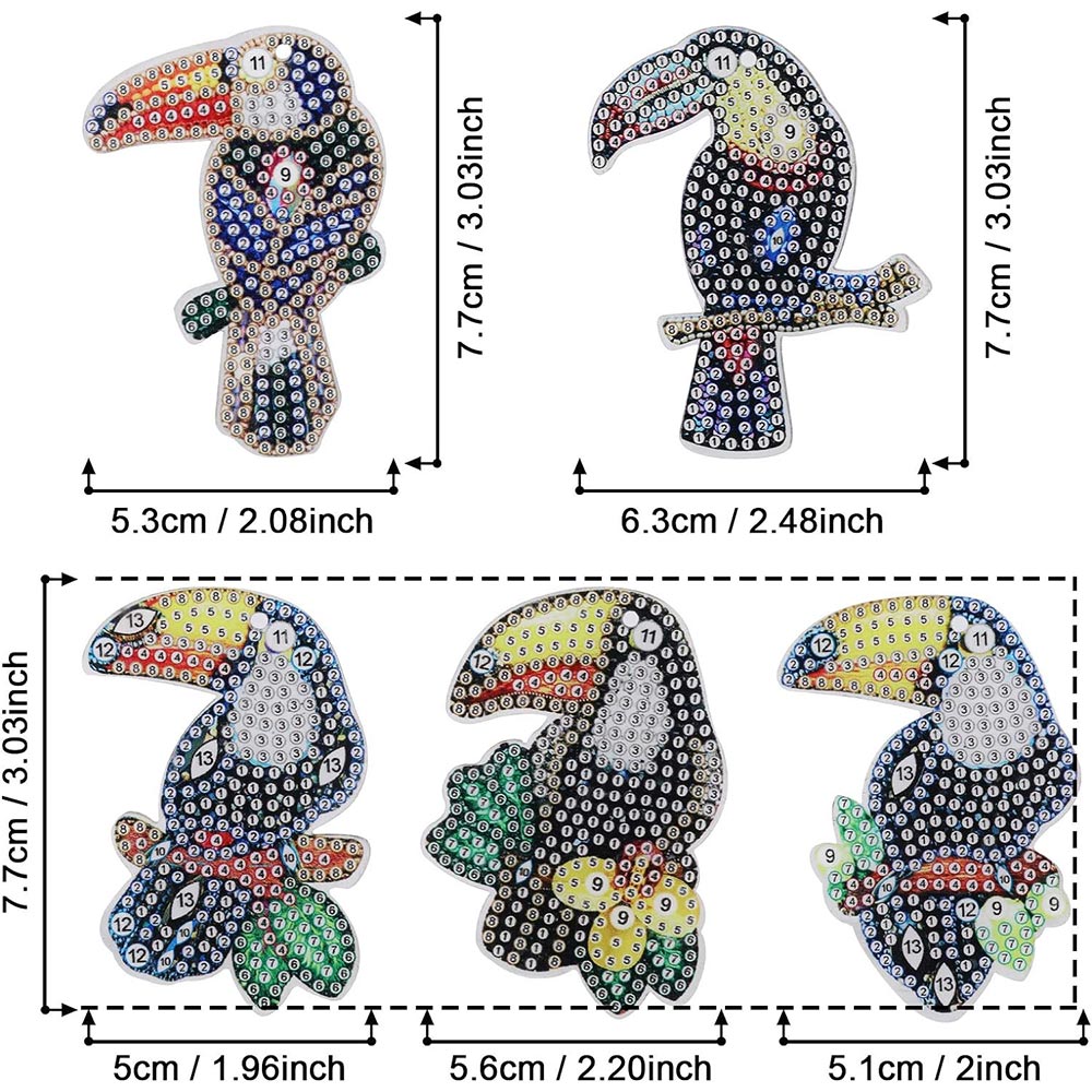 5D Diamond Painting Keychain with Parrots 5 Pieces