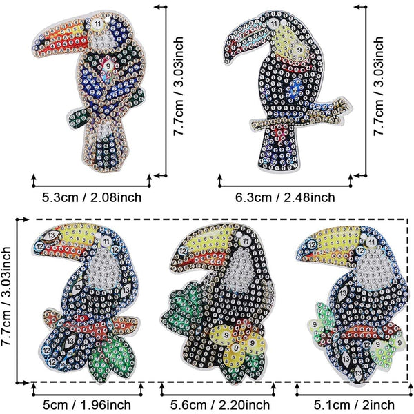 5D Diamond Painting Keychain with Parrots 5 Pieces