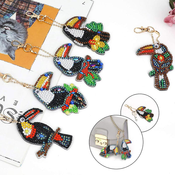 5D Diamond Painting Keychain with Parrots 5 Pieces