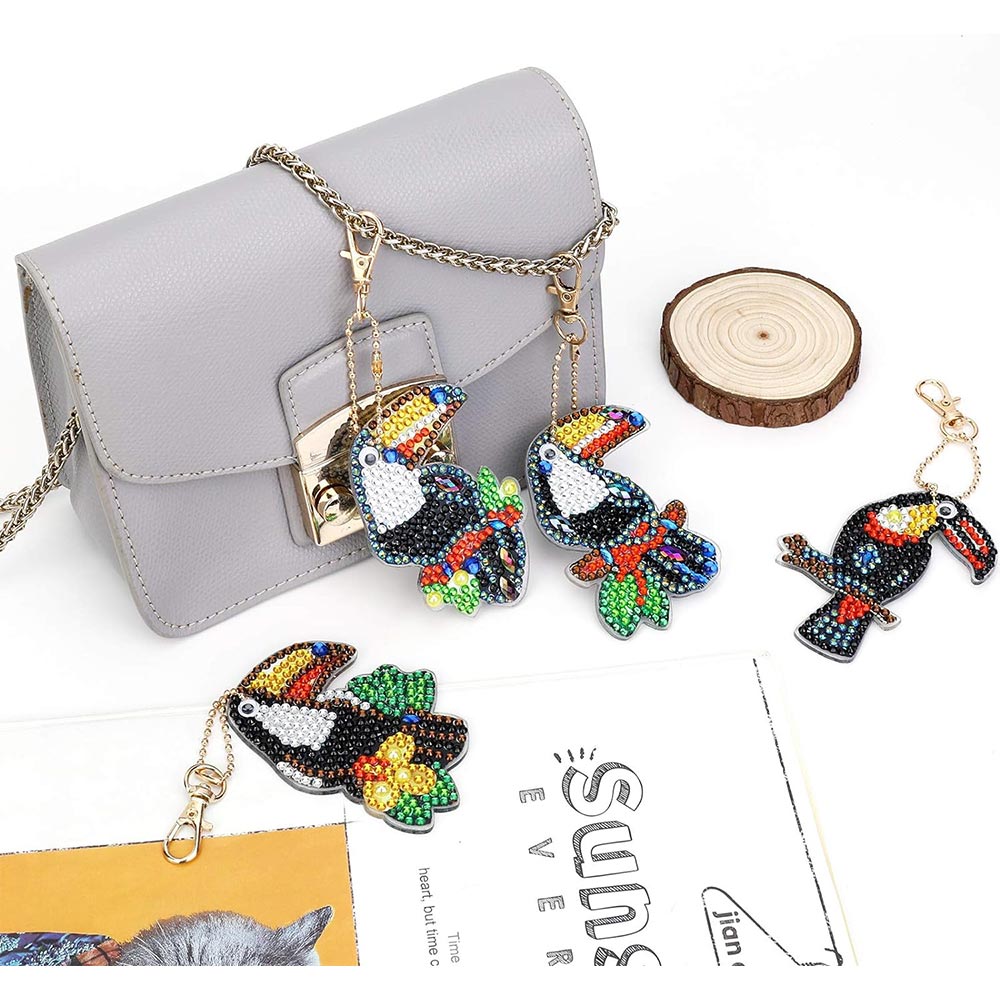 5D Diamond Painting Keychain with Parrots 5 Pieces