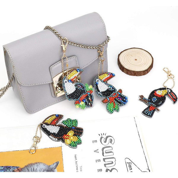 5D Diamond Painting Keychain with Parrots 5 Pieces