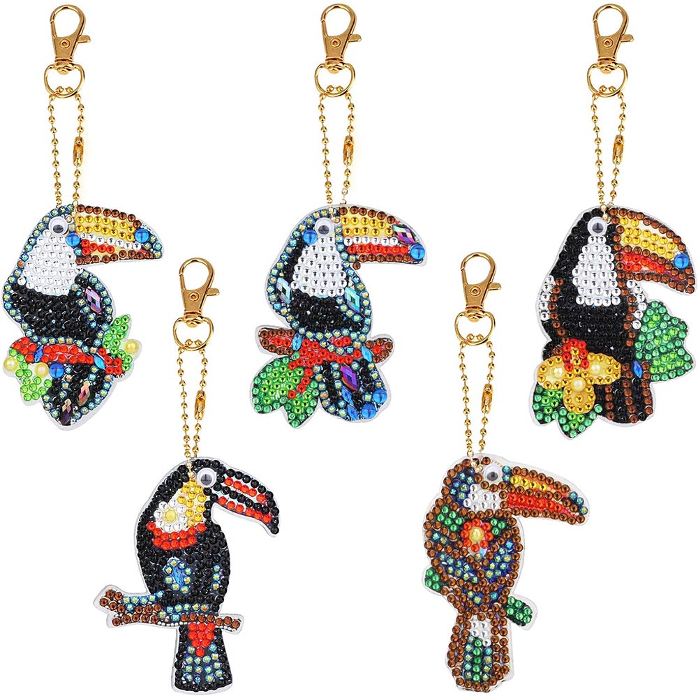 5D Diamond Painting Keychain with Parrots 5 Pieces
