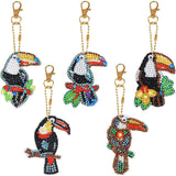 5D Diamond Painting Keychain with Parrots 5 Pieces