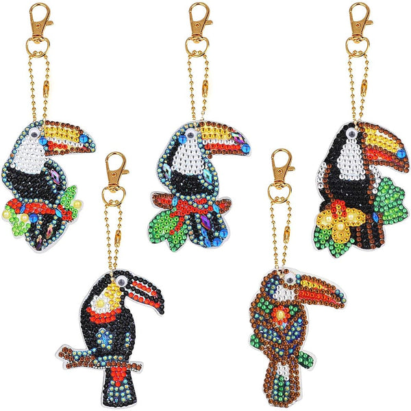 5D Diamond Painting Keychain with Parrots 5 Pieces