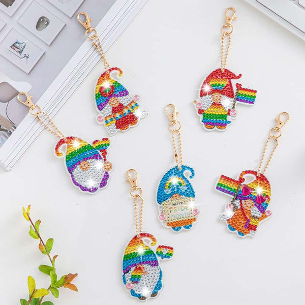 5D Diamond Painting Keychain Rainbow Gnome