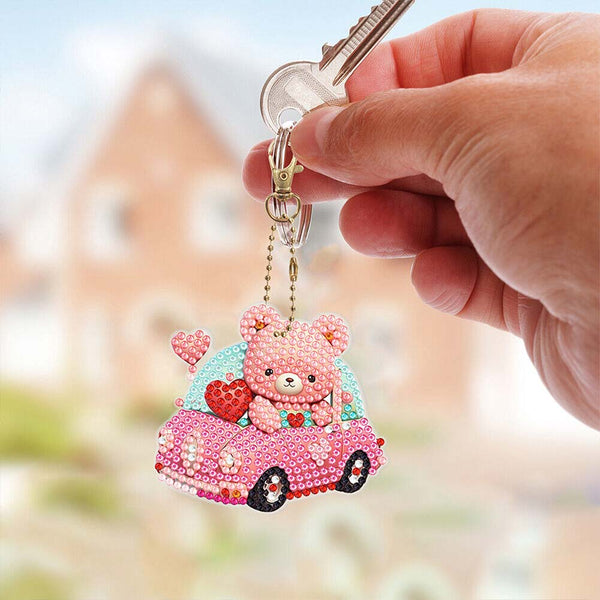5D Diamond Painting Keychain Pink Car 6 Pieces