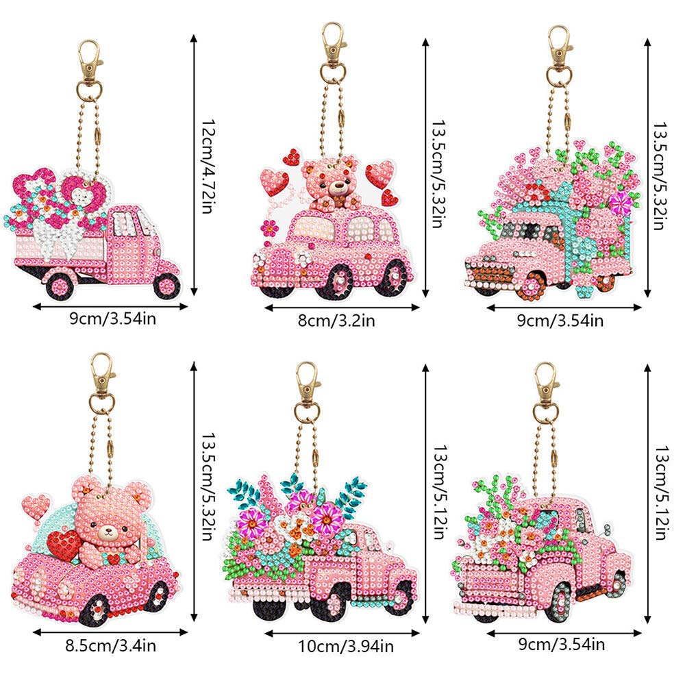 5D Diamond Painting Keychain Pink Car 6 Pieces