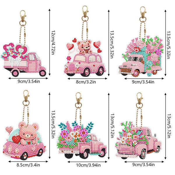 5D Diamond Painting Keychain Pink Car 6 Pieces