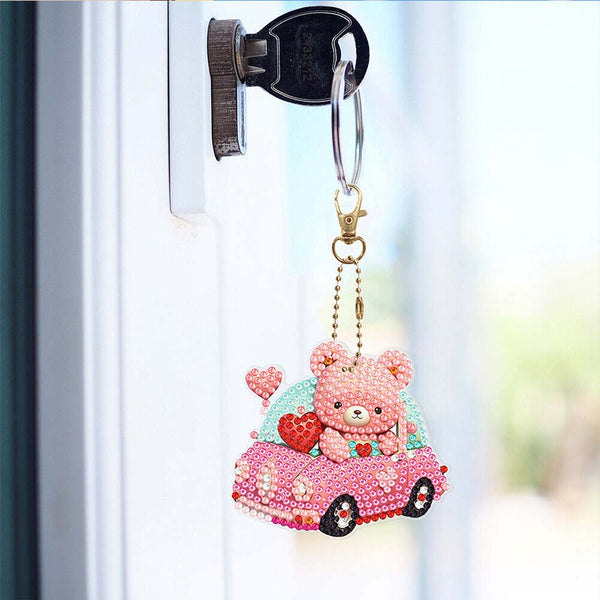 5D Diamond Painting Keychain Pink Car 6 Pieces