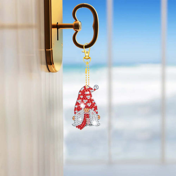 5D Diamond Painting Keychain Red Gnome