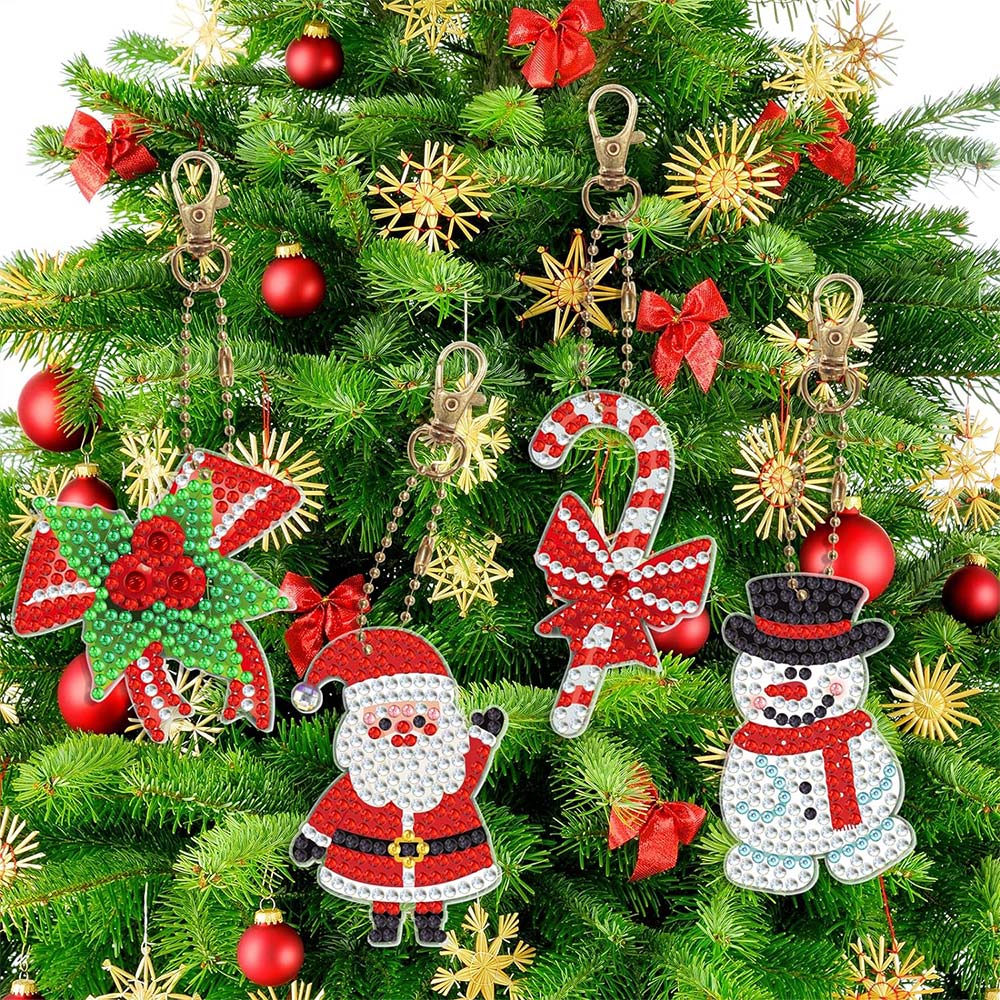 5D Diamond Painting Keychain Set 1 Christmas 8 Pieces