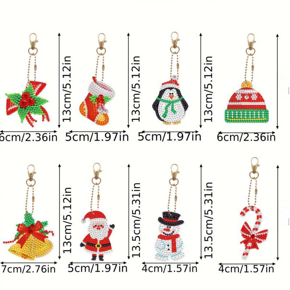 5D Diamond Painting Keychain Set 1 Christmas 8 Pieces