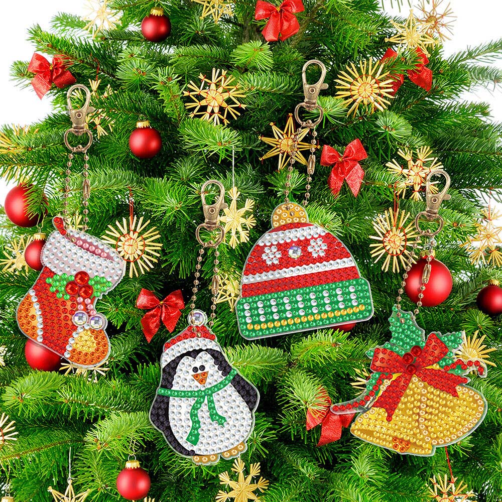 5D Diamond Painting Keychain Set 1 Christmas 8 Pieces