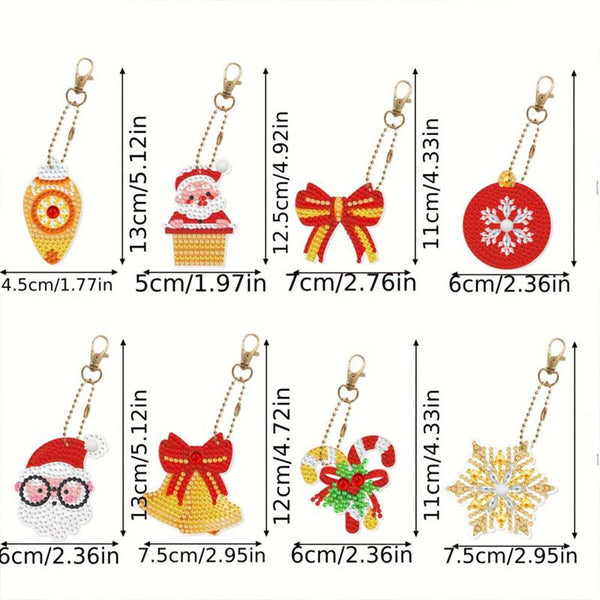 5D Diamond Painting Keychain Set 2 Christmas 8 Pieces