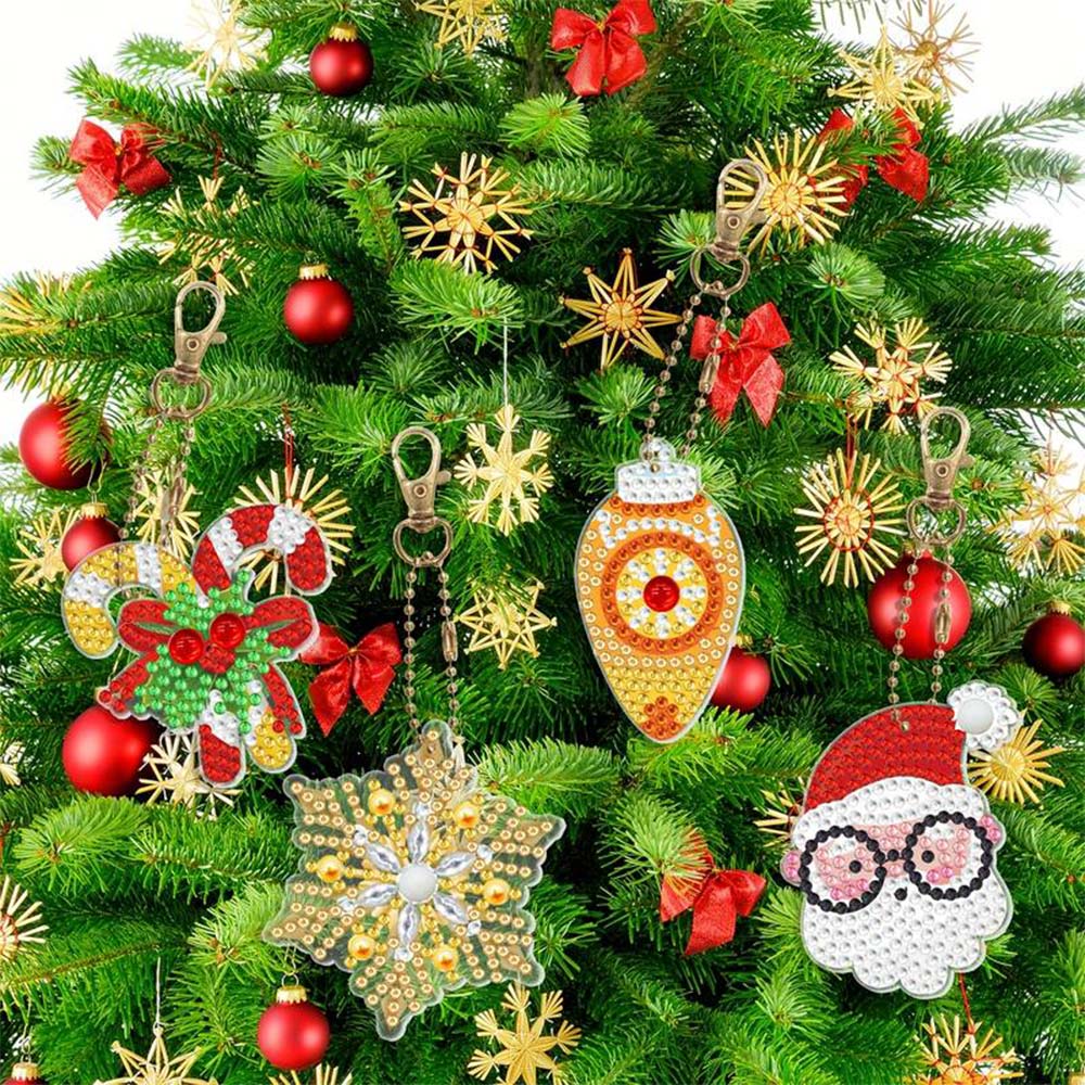 5D Diamond Painting Keychain Set 2 Christmas 8 Pieces
