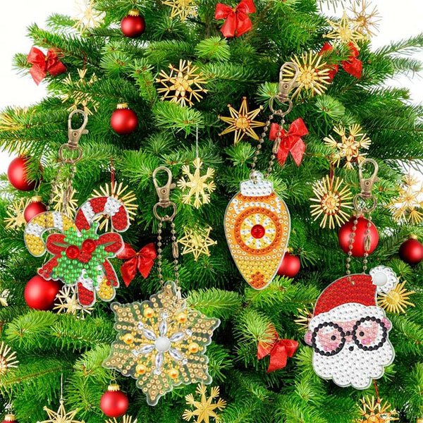 5D Diamond Painting Keychain Set 2 Christmas 8 Pieces