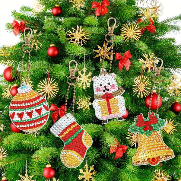 5D Diamond Painting Keychain Set 3 Christmas 8 Pieces