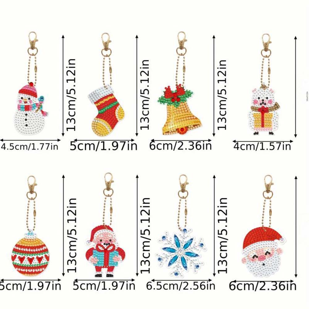 5D Diamond Painting Keychain Set 3 Christmas 8 Pieces