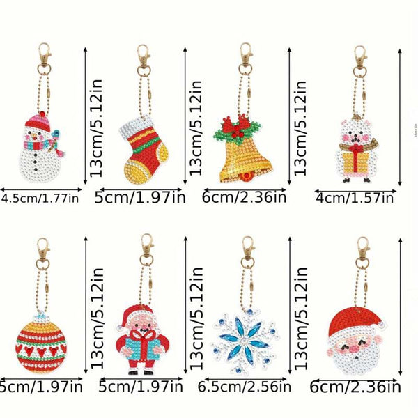 5D Diamond Painting Keychain Set 3 Christmas 8 Pieces