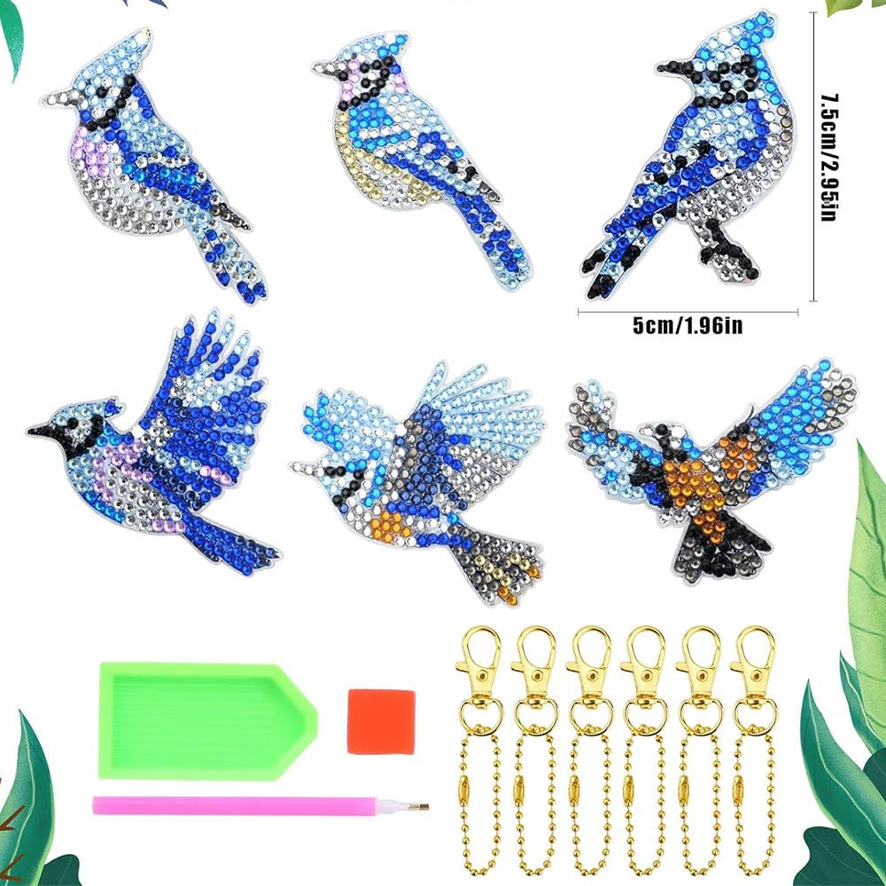 5D Diamond Painting Keychain Birds 6 Pieces