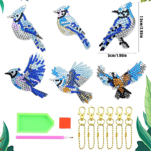5D Diamond Painting Keychain Birds 6 Pieces