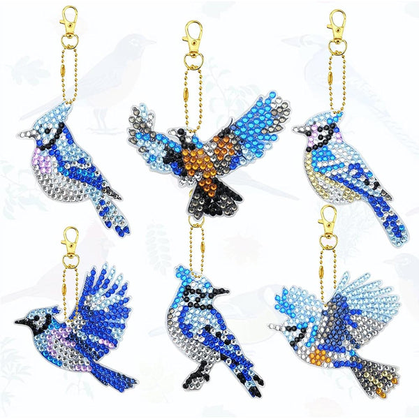5D Diamond Painting Keychain Birds 6 Pieces