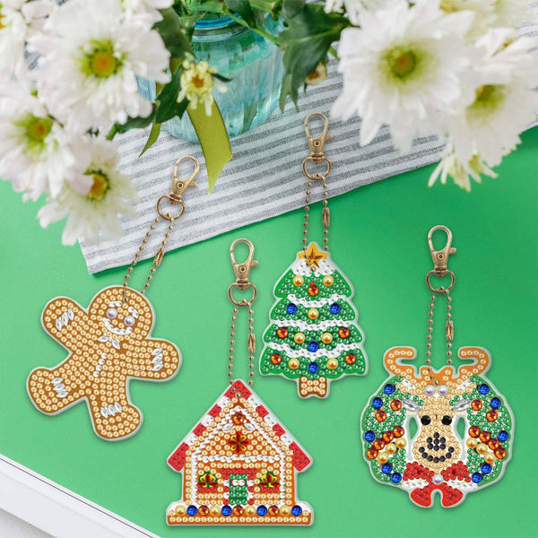 5D Diamond Painting Keychain Christmas 4 Pieces