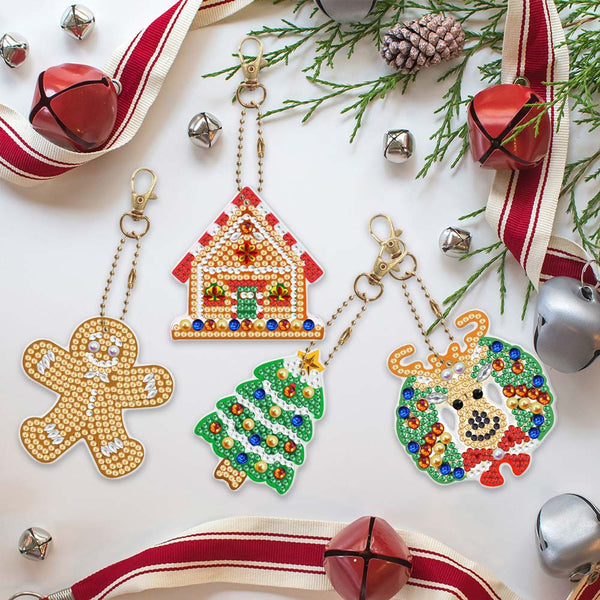 5D Diamond Painting Keychain Christmas 4 Pieces
