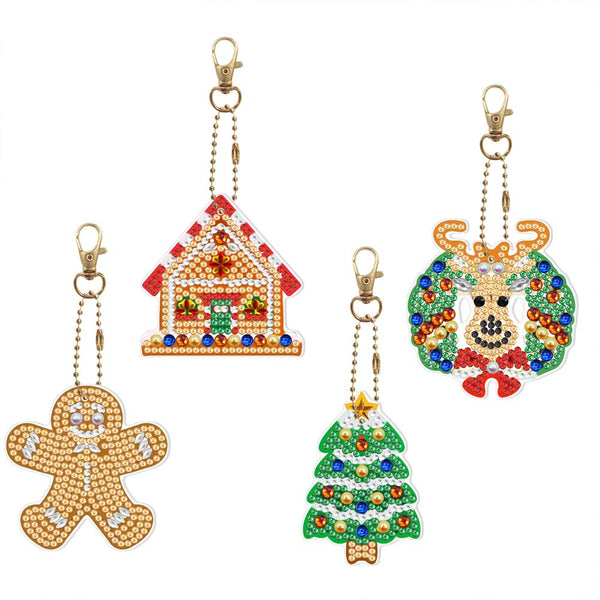 5D Diamond Painting Keychain Christmas 4 Pieces