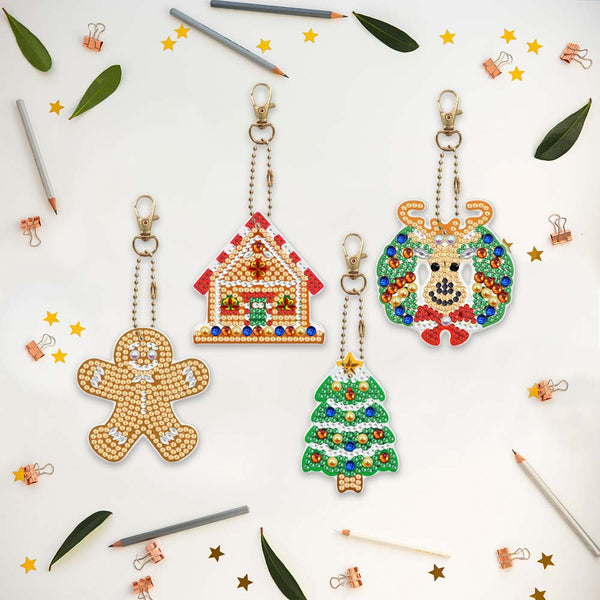 5D Diamond Painting Keychain Christmas 4 Pieces