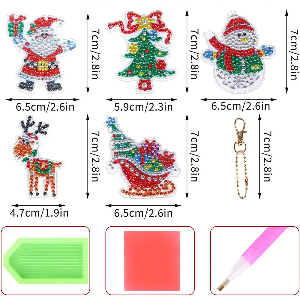 5D Diamond Painting Keychain with Christmas 5 Pieces