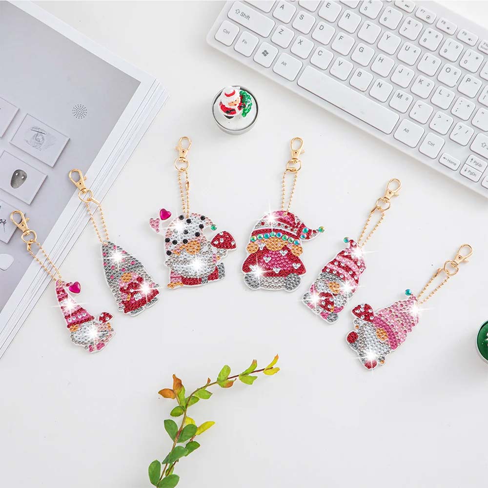 5D Diamond Painting Keychain Gnome with Mushrooms